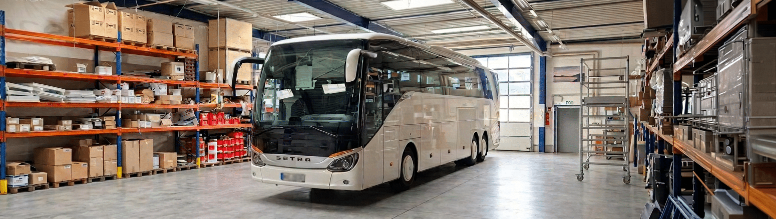 Großer Bus wird in der Beschriftungshalle von P&K Schmiedel in Braunschweig professionell foliert