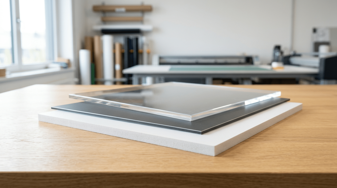 Rechteckige Platten aus Acrylglas, Aluverbund und PVC für individuelle Beschilderung bei P&K Schmiedel